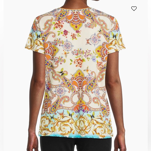 Johnny Was Sz S Top The Janie Favorite Printed V-Neck T-Shirt Boho New - Picture 3 of 9